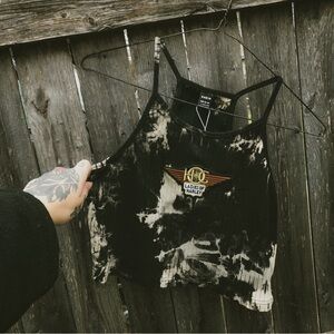 Upcycled SHEIN Tie-Dye Crop Top with Harley Davidson patch